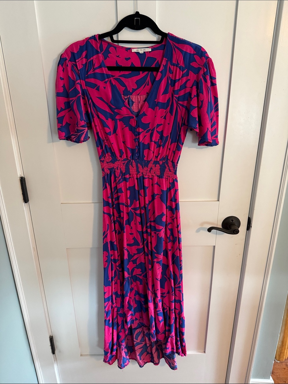Vibrant Pink & Blue Floral Midi Dress size medium
